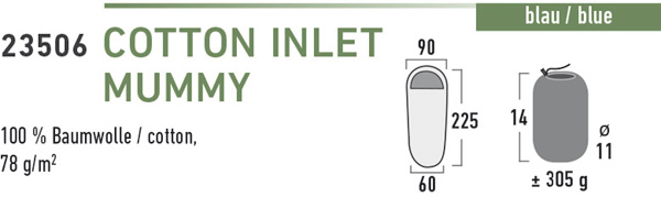 Вставка High Peak Cotton Inlett Mummy в спальный мешок, хлопковый, синий, 225 см