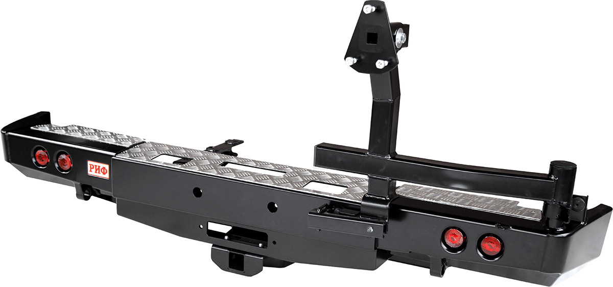 Бампер РИФ силовой задний для ГАЗ Соболь с площ. под лебёдку, квадратом под фаркоп, калиткой и фонарями стандарт