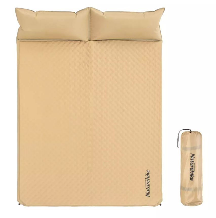 Коврик самонадувающийся Naturehike двойной, 185х130х2,5 см, с подушками, песочный Коврик самонадувающийся Naturehike двойной, 185х130х2,5 см, с подушками, песочный
