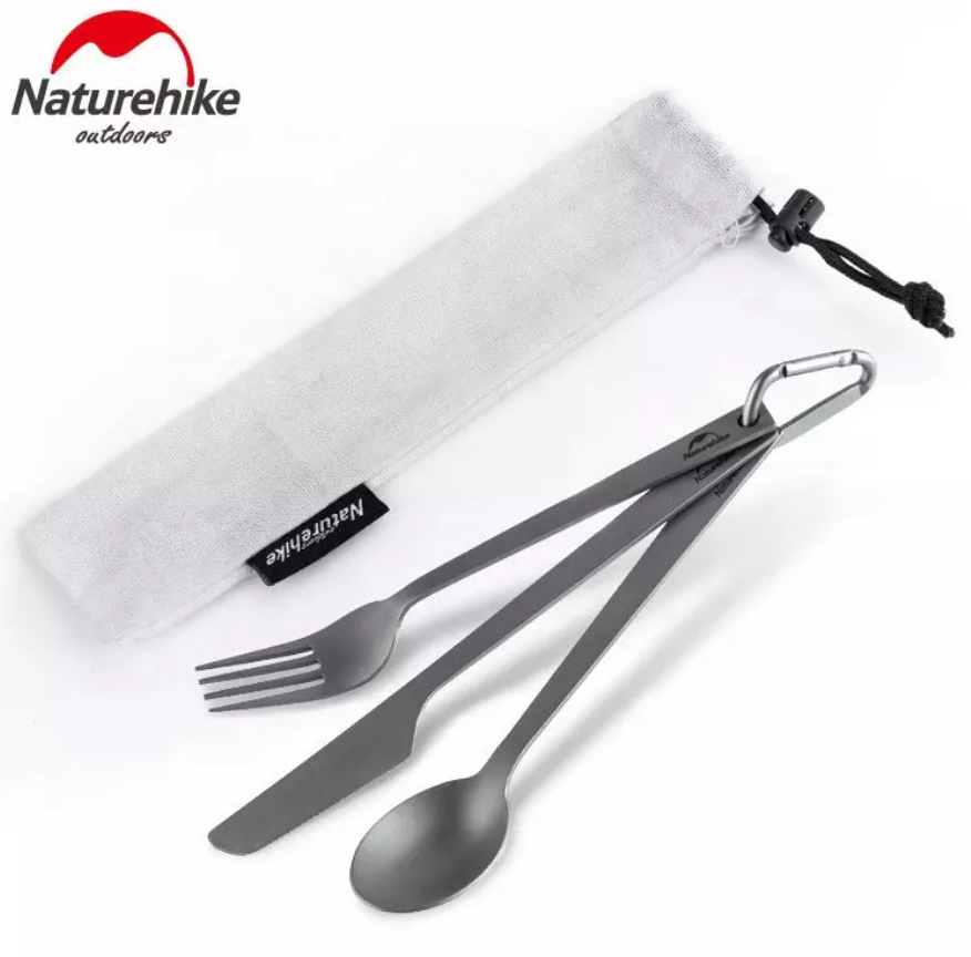 Набор столовых приборов Naturehike (нож, вилка, ложка), титан, в чехле Набор столовых приборов Naturehike (нож, вилка, ложка), титан, в чехле