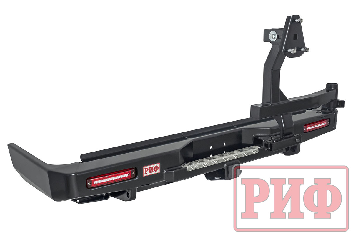 Бампер РИФ силовой задний Toyota Land Cruiser 76 2007-2024 с квадратом под фаркоп, калиткой и фонарями Бампер РИФ силовой задний Toyota Land Cruiser 76 2007-2024 с квадратом под фаркоп, калиткой и фонарями