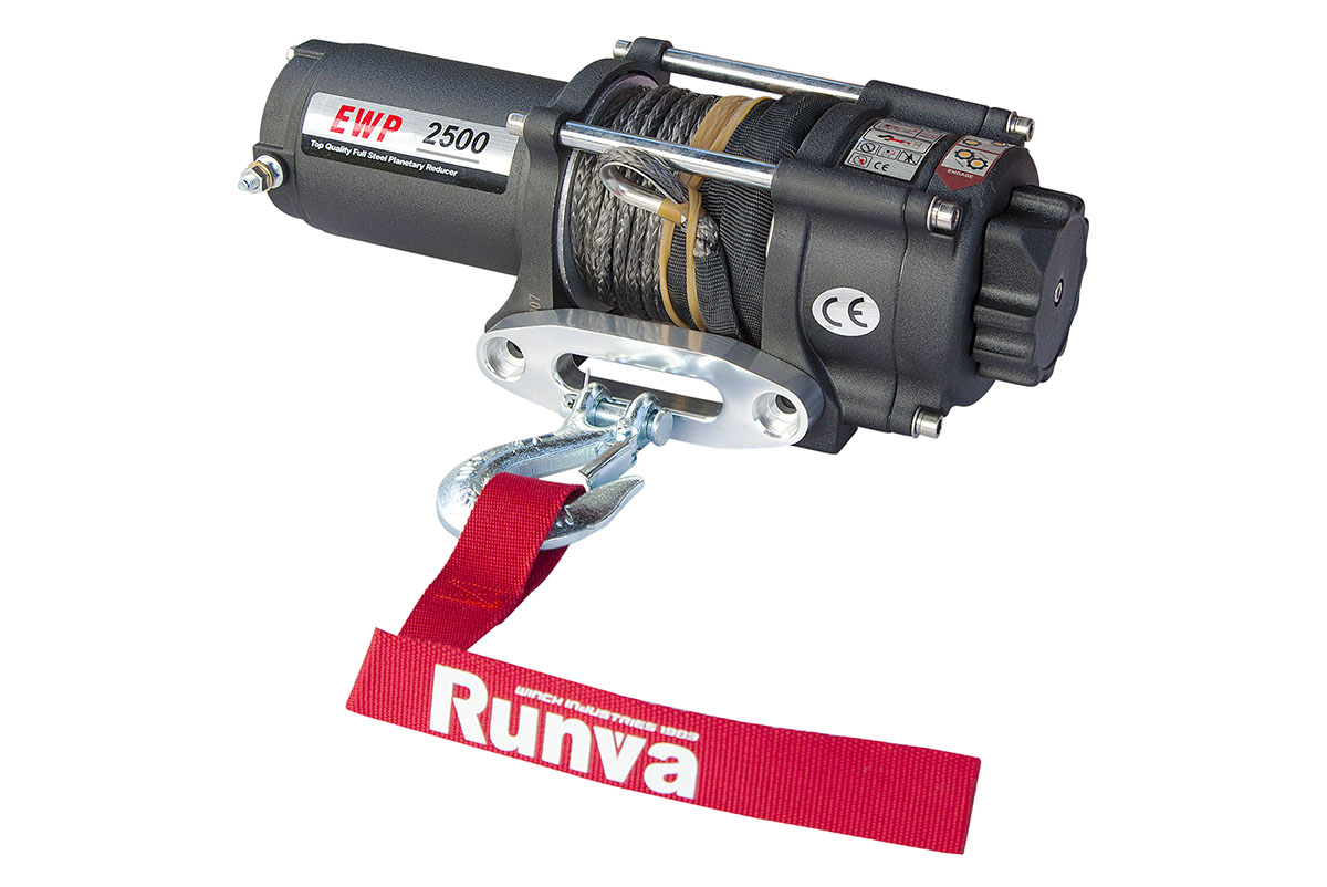 Лебёдка электрическая 12V Runva 2500 lbs 1140 кг (синтетический трос)