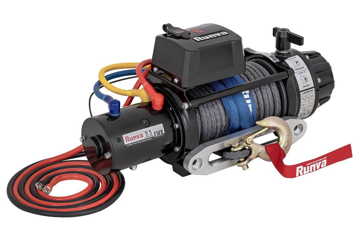 Лебёдка электрическая 12V Runva 9500 lbs 4350 кг влагозащищенная, синтетический трос