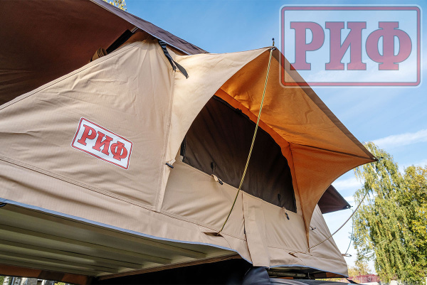 Палатка на крышу автомобиля РИФ Soft RT01-140W, тент песочный, корпус черный, 240х140х130 см