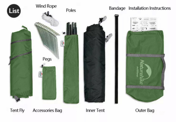 3 Палатка Naturehike P-Series 2-местная, алюминиевый каркас, зеленая 3 Палатка Naturehike P-Series 2-местная, алюминиевый каркас, зеленая