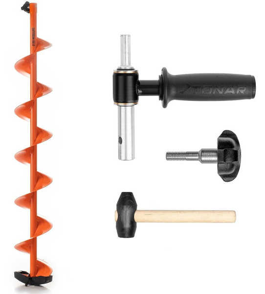 Комплект под мотобур шнек ТОНАР MOTOSHTORM 150R+адаптер АШ-02+молоточек