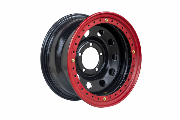 Диск усиленный УАЗ стальной черный 5x139,7 8xR16 d110 ET-19 с двойным бедлоком (красный)