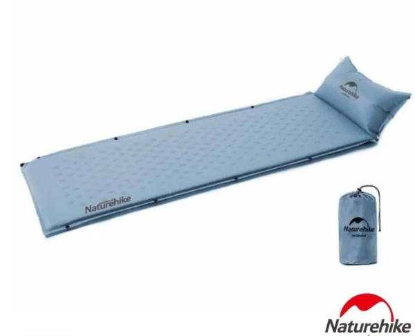 Коврик самонадувающийся Naturehike 185х60х2,5 см, с подушкой, синий