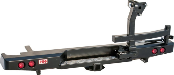 Бампер РИФ силовой задний Nissan Navara D40 2005-2014 с квадратом под фаркоп, калиткой, фонарями, подсветкой номера стандарт