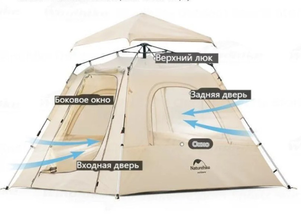 1.Палатка Naturehike Ango 3-местная, автоматическая, тент, снежная юбка, бежевая 1.Палатка Naturehike Ango 3-местная, автоматическая, тент, снежная юбка, бежевая