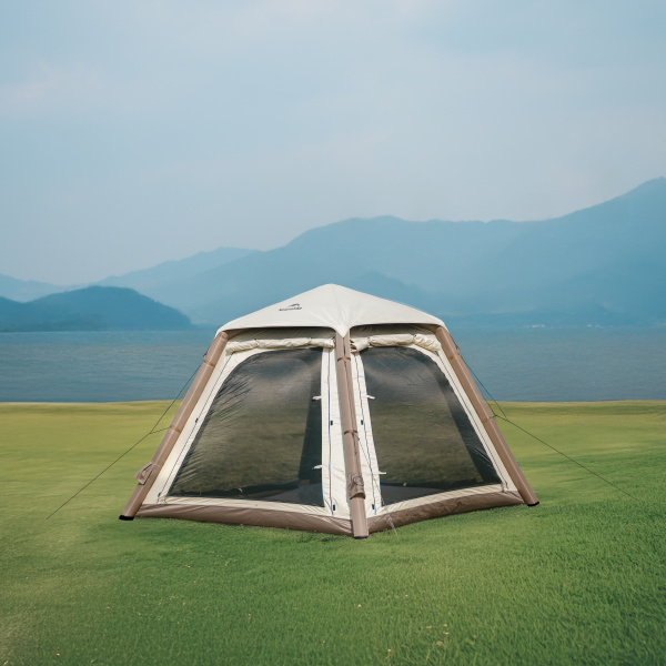 3 Палатка Naturehike Ango Air Pro, 4-местная, быстросборная, надувной каркас, коричневая