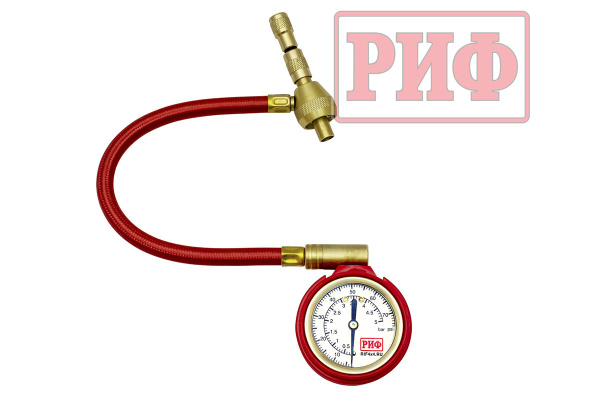 Дефлятор с манометром РИФ аналоговый 2" с шлангом от 0,3 до 5 атм