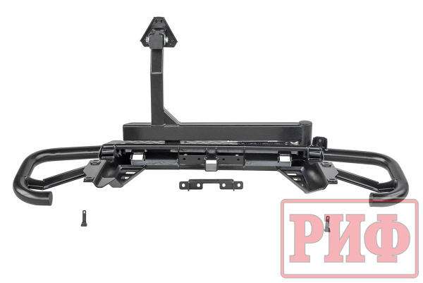 Бампер задний силовой/защита штатного бампера РИФ Toyota Land Cruiser Prado 120 c квадратом под фаркоп, калиткой, подсветкой номера