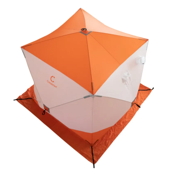 2 Палатка зимняя куб СЛЕДОПЫТ 2,1 х2,1 м, Oxford 210D PU 1000, оранжевый/белый