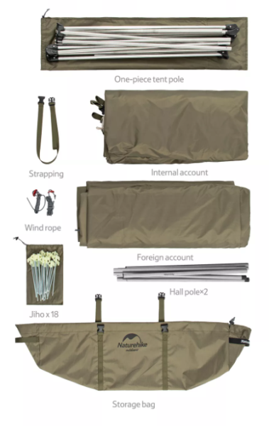 3 Палатка Naturehike Village 5.0 4-местная, алюминиевый каркас, зеленый 3 Палатка Naturehike Village 5.0 4-местная, алюминиевый каркас, зеленый