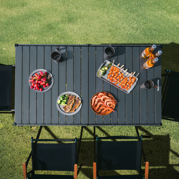 3 Стол туристический Naturehike Simple star H01 складной, 120х70х73 см, с сетчатой полкой, черный