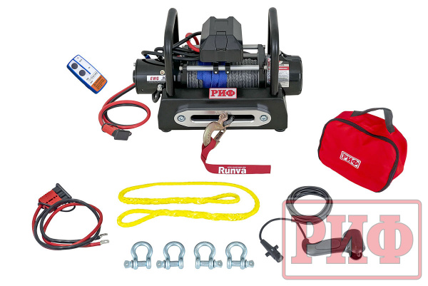 Лебёдка переносная РИФ 9000USR c площадкой и проводами (синтетический трос)