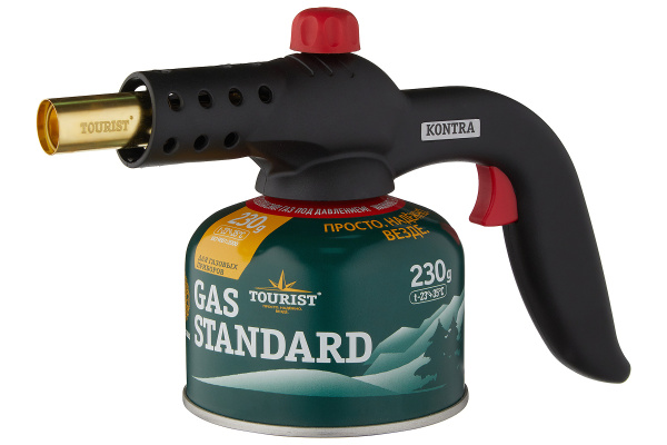 2 Резак газовый TOURIST KONTRA с пьезоподжигом, системой подогрева газа, и ручкой. на резьбовой балл