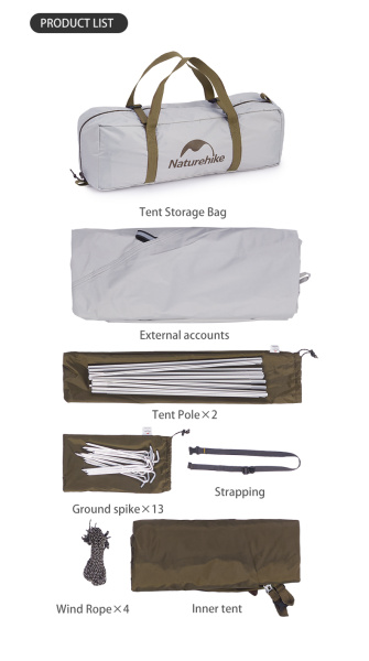 Палатка Naturehike Cloud-Creek (Yun chuan) 2-местная, алюминиевый каркас, серая, серия ВИНИЛ