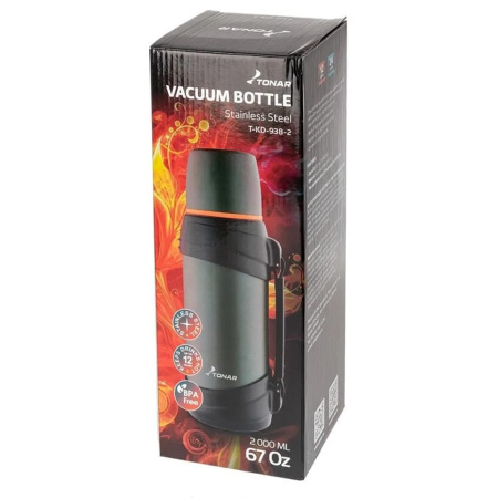 92 Термос ТОНАР 2000ML хаки (дополн.пласт.чашка, ручка)