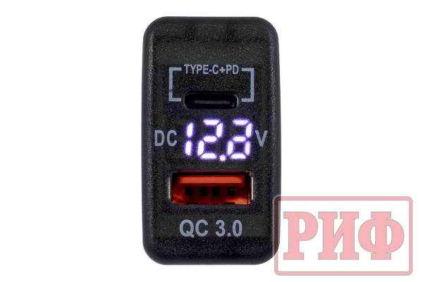Розетка USB Type C, QC 3.0 с вольтметром для Toyota 40x20