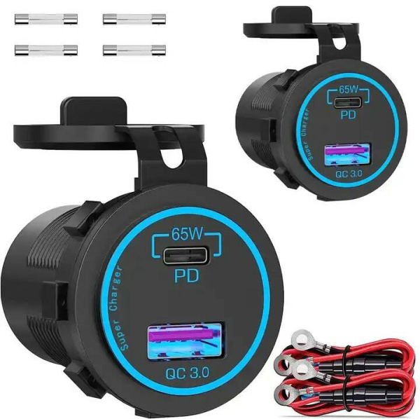 Розетка USB  QC 3.0, PD3 65Вт с выключателем Розетка USB  QC 3.0, PD3 65Вт с выключателем