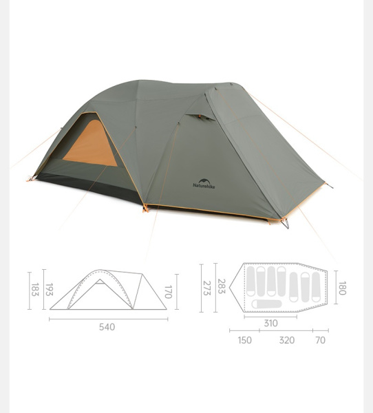 Палатка Naturehike KOTA 4, 8-местная, алюминиевый каркас, темно-зеленая