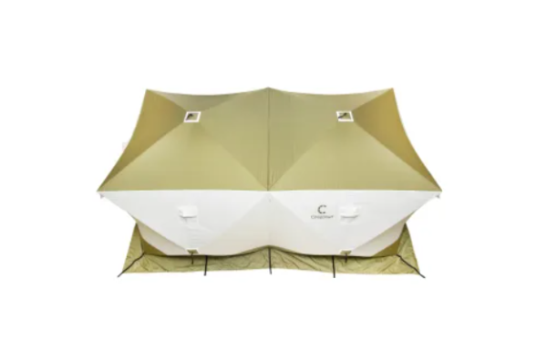 Палатка зимняя куб СЛЕДОПЫТ "Premium" 4,2х2,1 м, 2-комнатная, 3 слоя, оливковый/белый