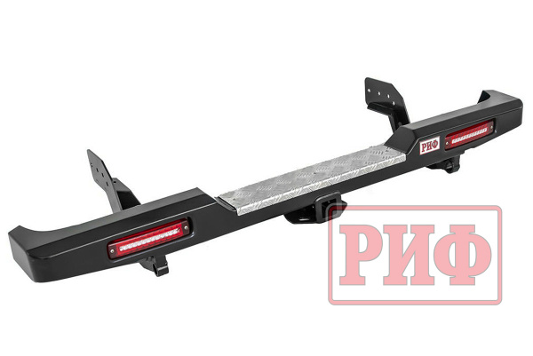 Бампер РИФ силовой задний Mitsubishi L200 2005-2015 (кузов 1350 мм) с квадратом под фаркоп и фонарями