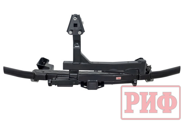 Бампер задний силовой/защита штатного бампера РИФ Renault Duster 2021+ c квадратом под фаркоп, калиткой и подсветкой номера