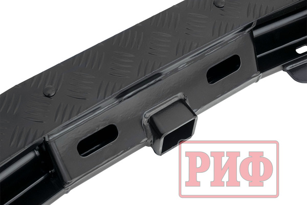 Бампер РИФ силовой задний Renault Duster 2021+ c квадратом под фаркоп, калиткой и подсветкой номера