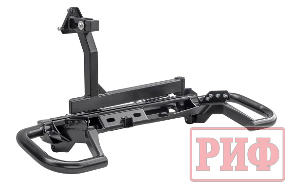 Бампер РИФ силовой задний Mitsubishi Pajero Sport 2015+ c квадр. под фаркоп, калиткой, подсвет. ном.