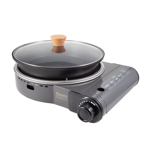 Плита газовая портативная СЛЕДОПЫТ "Magma" со сковородой и крышкой, диаметр 26 см