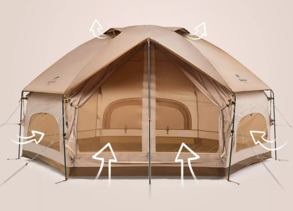 Палатка Naturehike Hexagon шестиугольная 4-местная, алюминиевый каркас, песочный