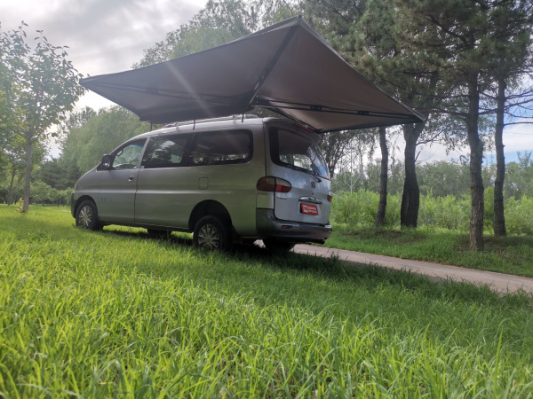 Маркиза автомобильная РИФ веерная, безопорная 2,3х2 м (левая), серая