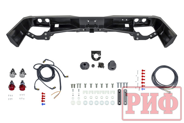 Бампер РИФ силовой задний Toyota Land Cruiser 76 2007+ с квадратом под фаркоп и фонарями