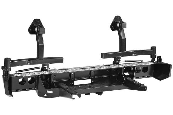 Бампер РИФ силовой задний для ГАЗ Соболь с площадкой под лебёдку, квадратом под фаркоп, фонарями, 2-я калитками, комплектом для подсветки номера, стандарт