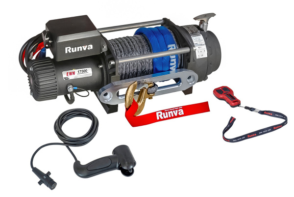 Лебёдка электрическая (индустр.) 12V Runva 17500 lbs 7960 кг синтетический трос
