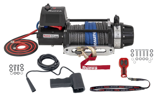 Лебёдка автомобильная электрическая 12V Runva EWB9500USR 4350 кг влагозащищенная, синтетический трос