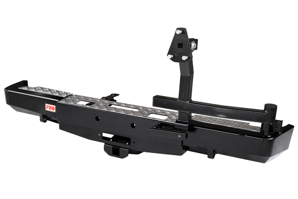 Бампер РИФ силовой задний для ГАЗ Соболь с площадкой под лебёдку, квадратом под фаркоп и калиткой, лифт 50 мм