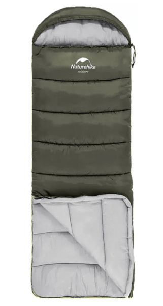 1.Мешок спальный Naturehike U150, 220х75 см, (ТК: +11°C), правый, темно-зеленый