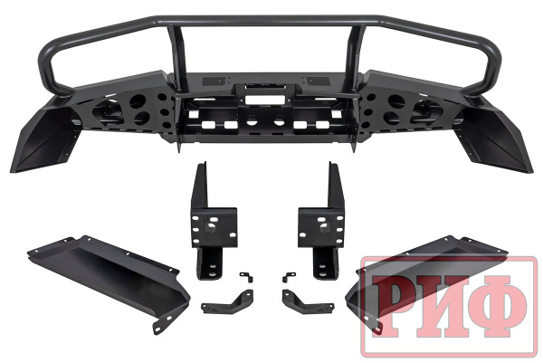 Бампер РИФ силовой передний TLC 200 2007-2015 c доп. фарами, защитной дугой и защитой бачка омыв.