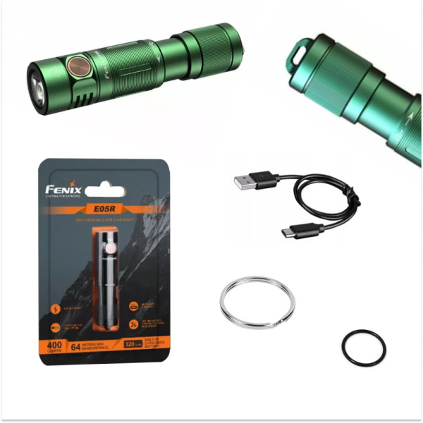 1 Фонарь Fenix E05R зелёный 400 люмен