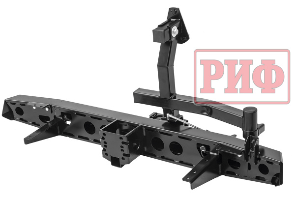 Бампер РИФ силовой задний УАЗ Хантер с квадр. под фаркоп, фонарями, калиткой слева STOP