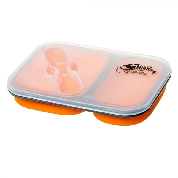 1 Контейнер Tramp силиконовый 2 отсека, ложка-вилка (900 мл, оранжевый)