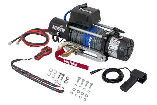 Лебёдка электрическая 12V Runva 9500 lbs 4350 кг (синтетический трос)