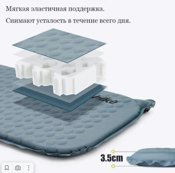 3.Коврик самонадувающийся Naturehike, 185x55x3.5 см, овальный серый.