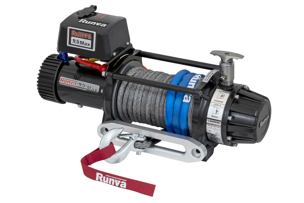 Лебёдка электрическая 24V Runva 9500 lbs 4350 кг влагозащищенная, комбин. роспуск, синт. трос