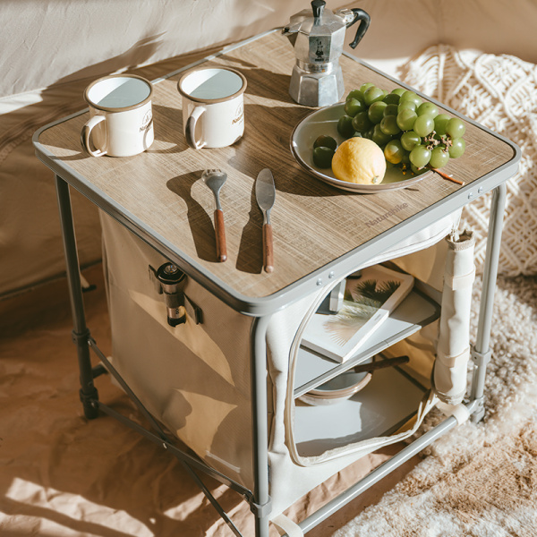 Стол туристический Naturehike MINI, 48х48х54 см, складной, с отделением для посуды, бежевый