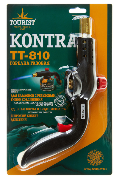 4 Резак газовый TOURIST KONTRA с пьезоподжигом, системой подогрева газа, и ручкой. на резьбовой балл